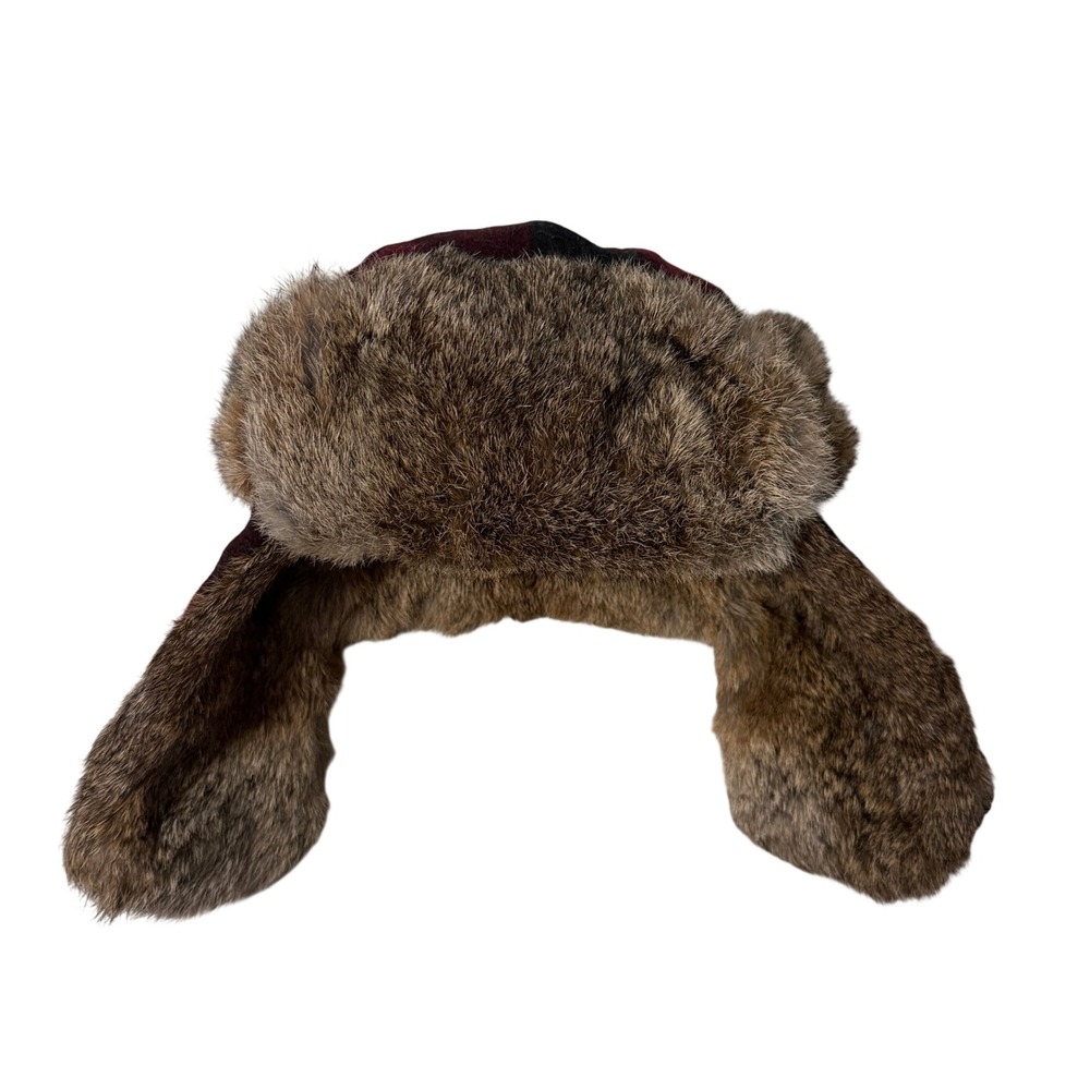 Mad Bomber Trapper Hat Mens Large Red Buffalo Plaid Rabbit Fur Aviator Wool Cap